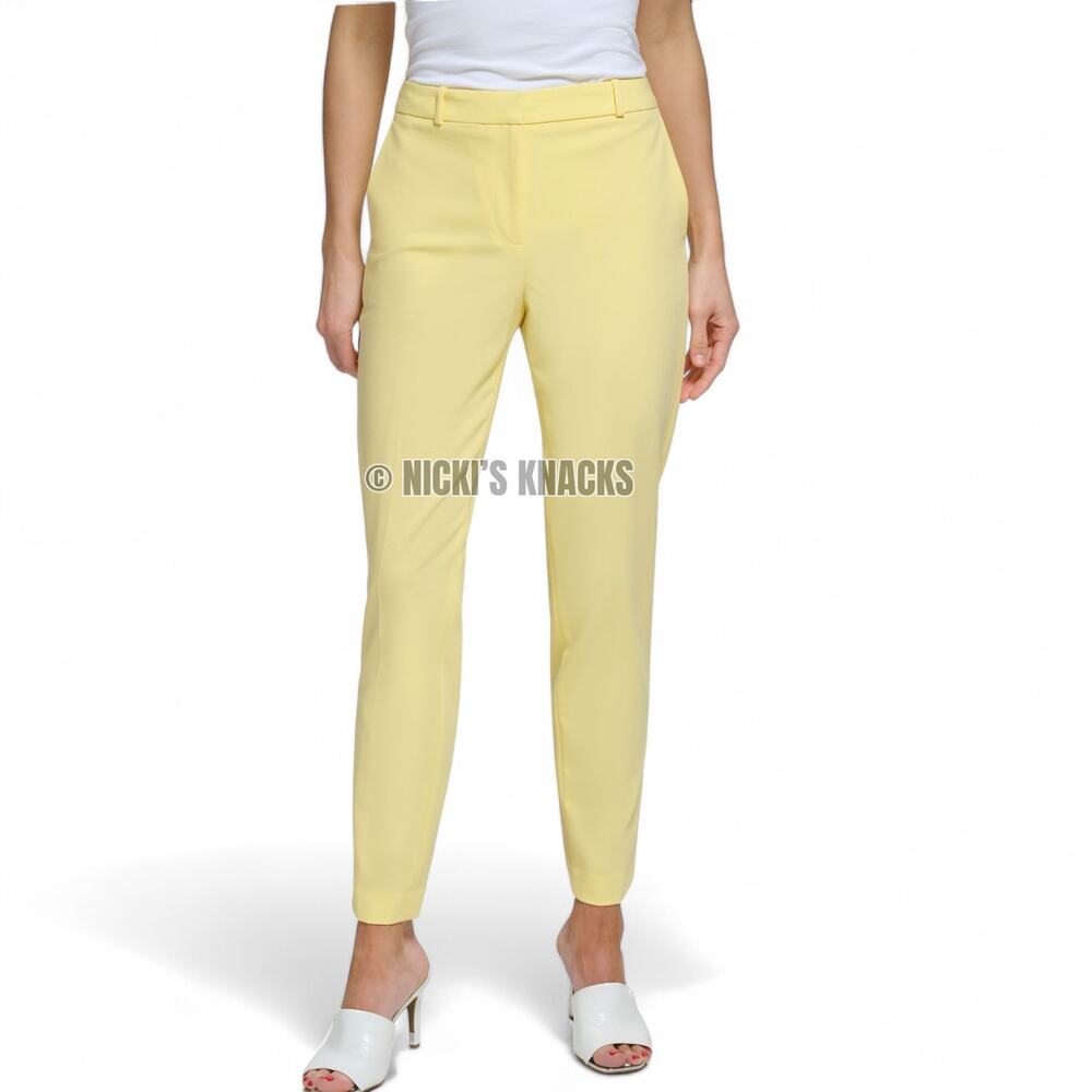 DKNY Essex Slim Ankle Pants Yellow Stretch Dress Trouser Workwear Modern Size 14 - Picture 11 of 13